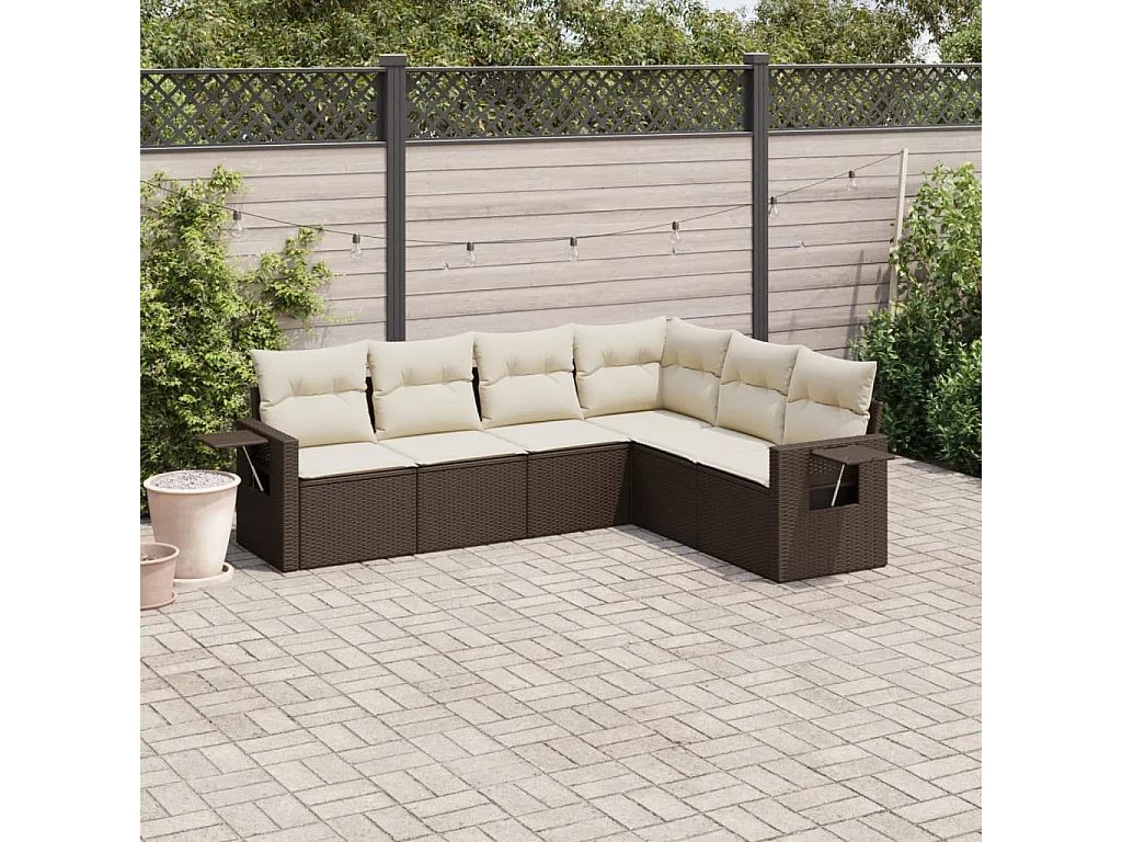 Salon de jardin avec coussins 6 pcs marron résine tressée