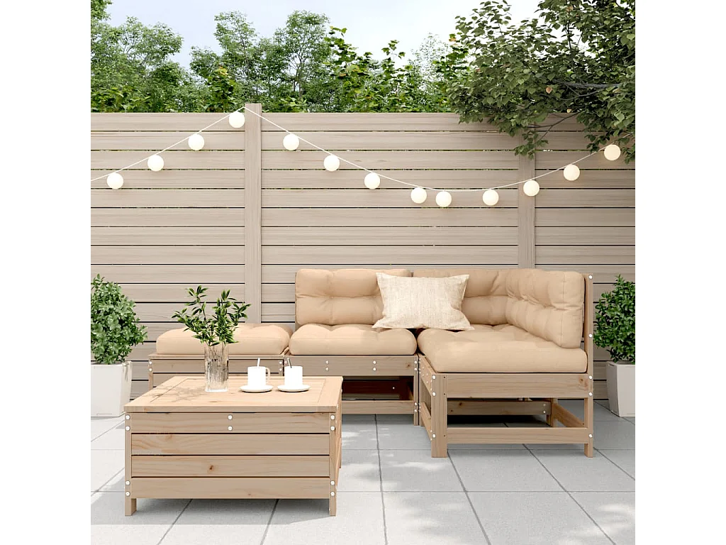 5 pcs conjunto lounge de jardim c/ almofadões pinho maciço