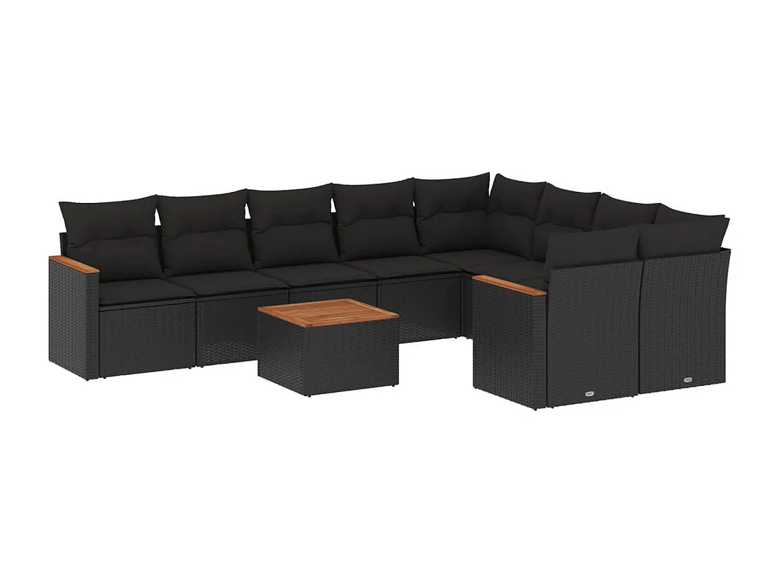 Salon de jardin 10 pcs avec coussins noir résine tressée