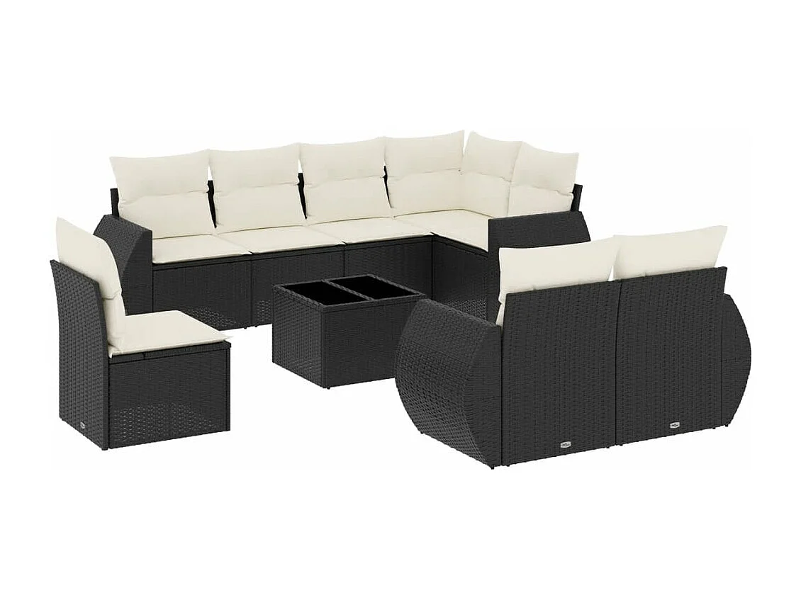 Set Divani da Giardino 9 pz con Cuscini Nero in Polyrattan