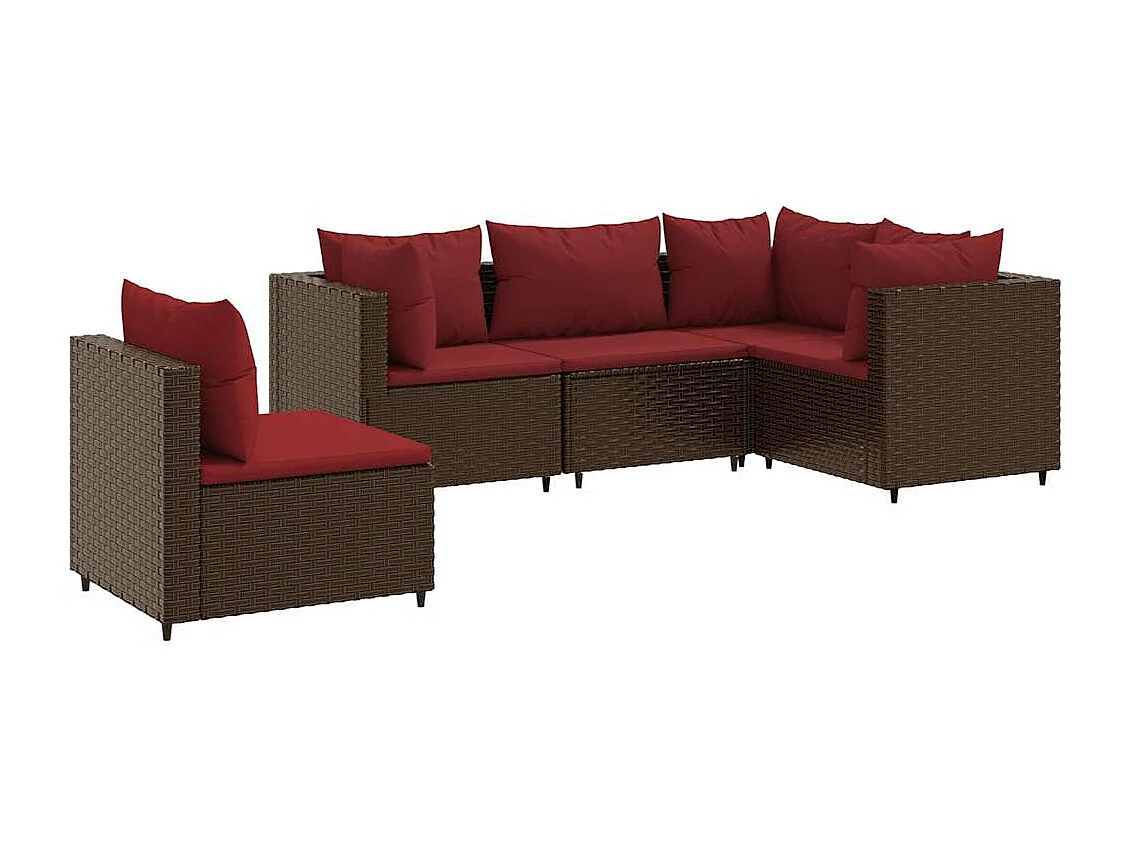 Set Divani da Giardino 5 pz con Cuscini Marrone in Polyrattan