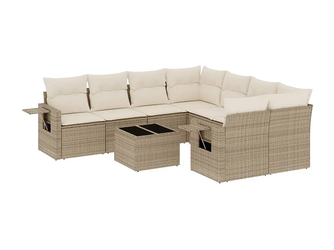 Salon de jardin avec coussins 9 pcs beige résine tressée