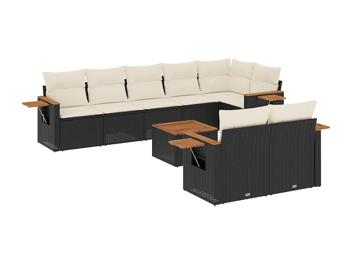 Salon de jardin 9 pcs avec coussins noir résine tressée