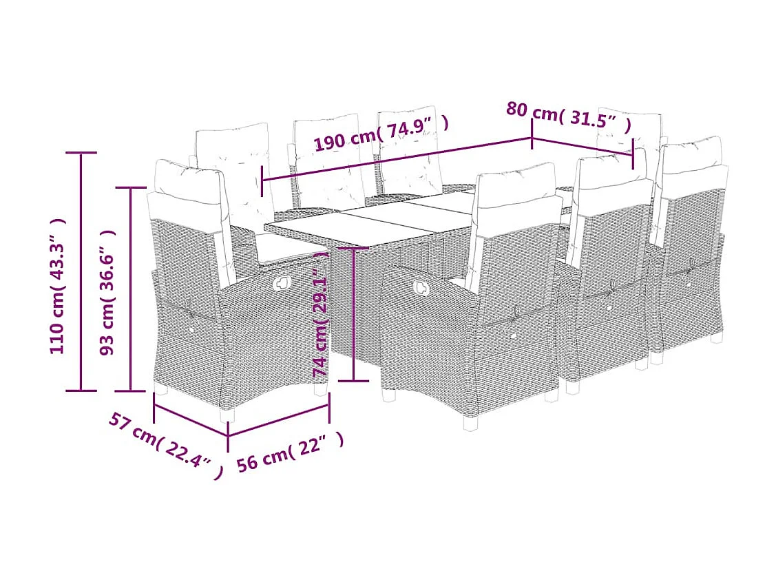 Ensemble à manger de jardin et coussins 9 pcs mélange beige