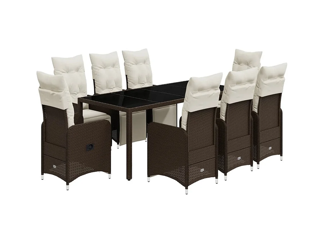 9-delige Bistroset met kussens poly rattan bruin
