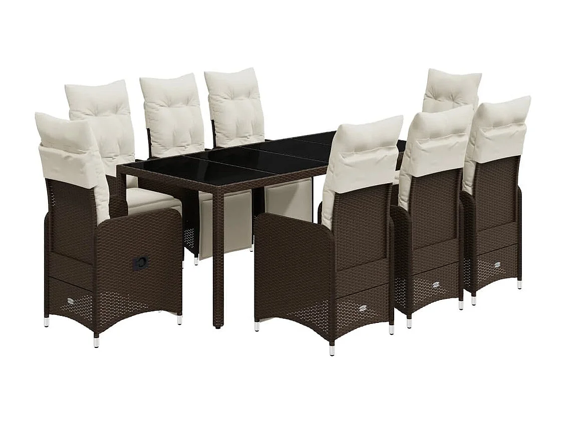 Ensemble de bistro de jardin 9 pcs coussins marron poly rotin