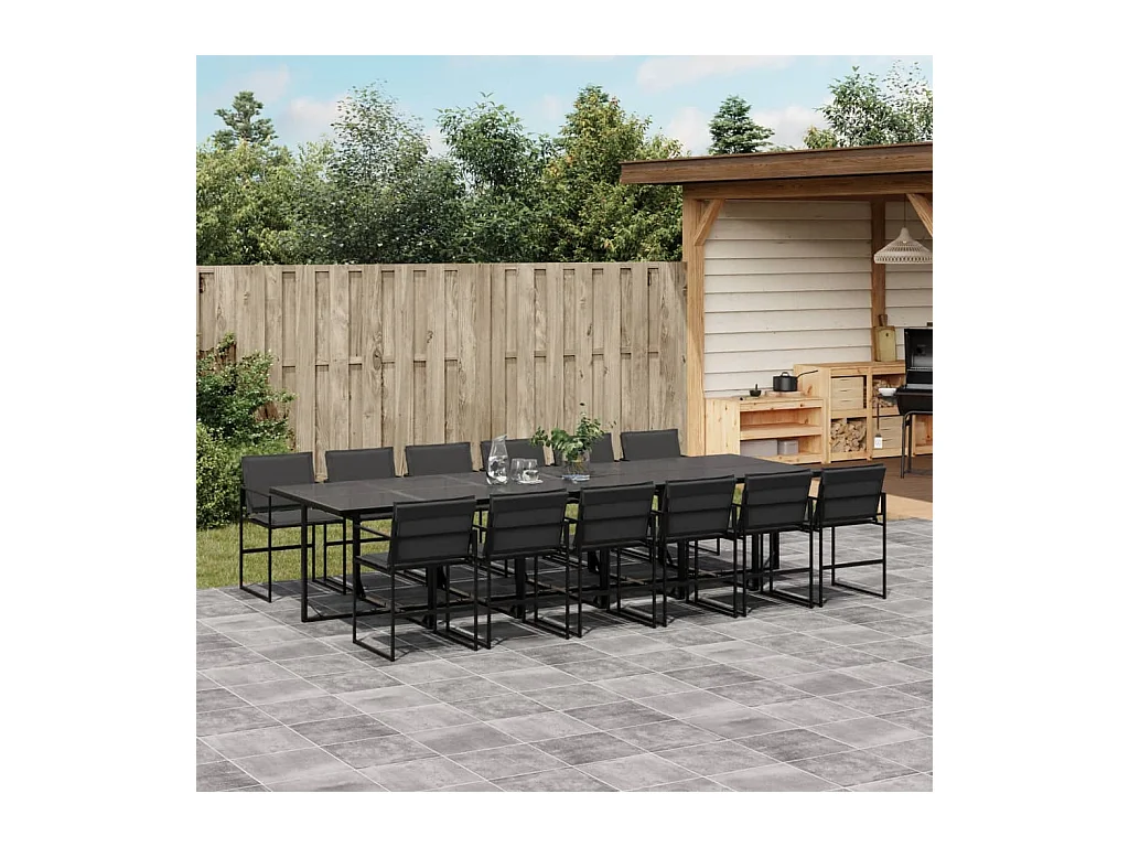Ensemble à manger de jardin avec coussins 13 pcs noir textilène