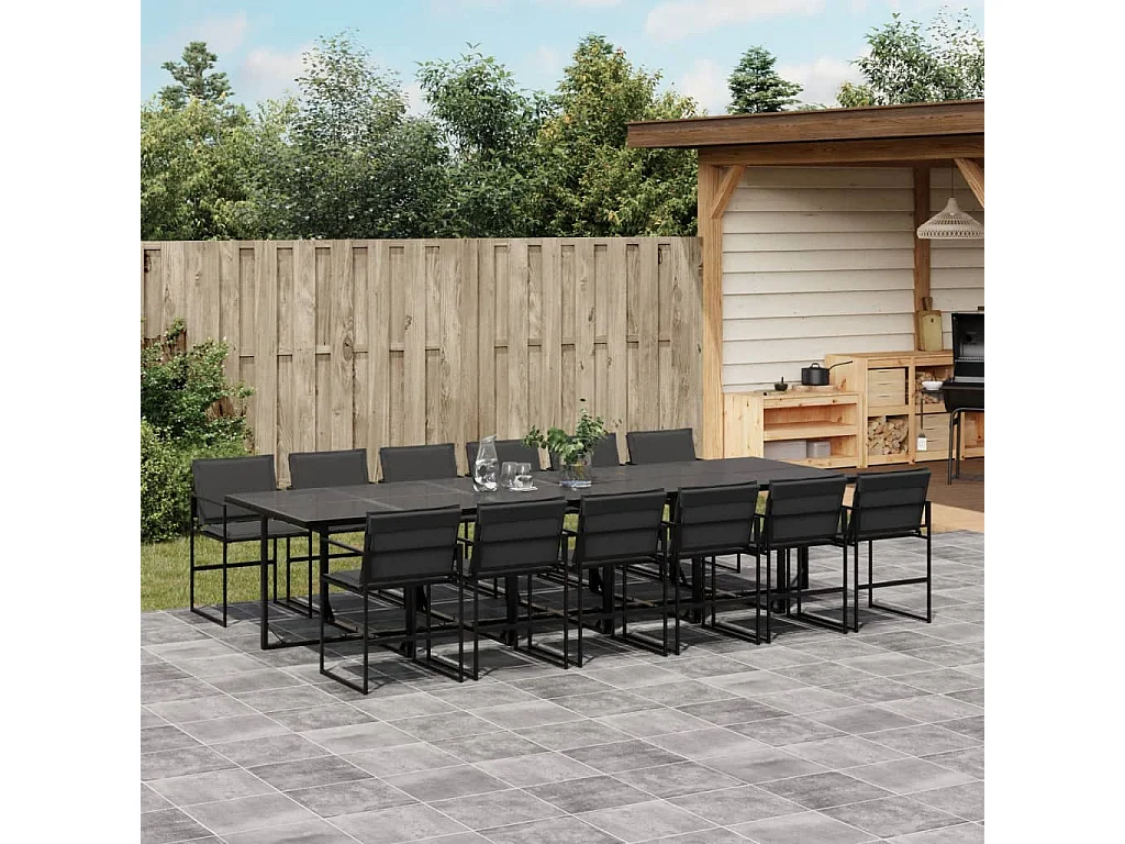 13 pcs conj. de jantar p/ jardim c/ almofadões textilene preto