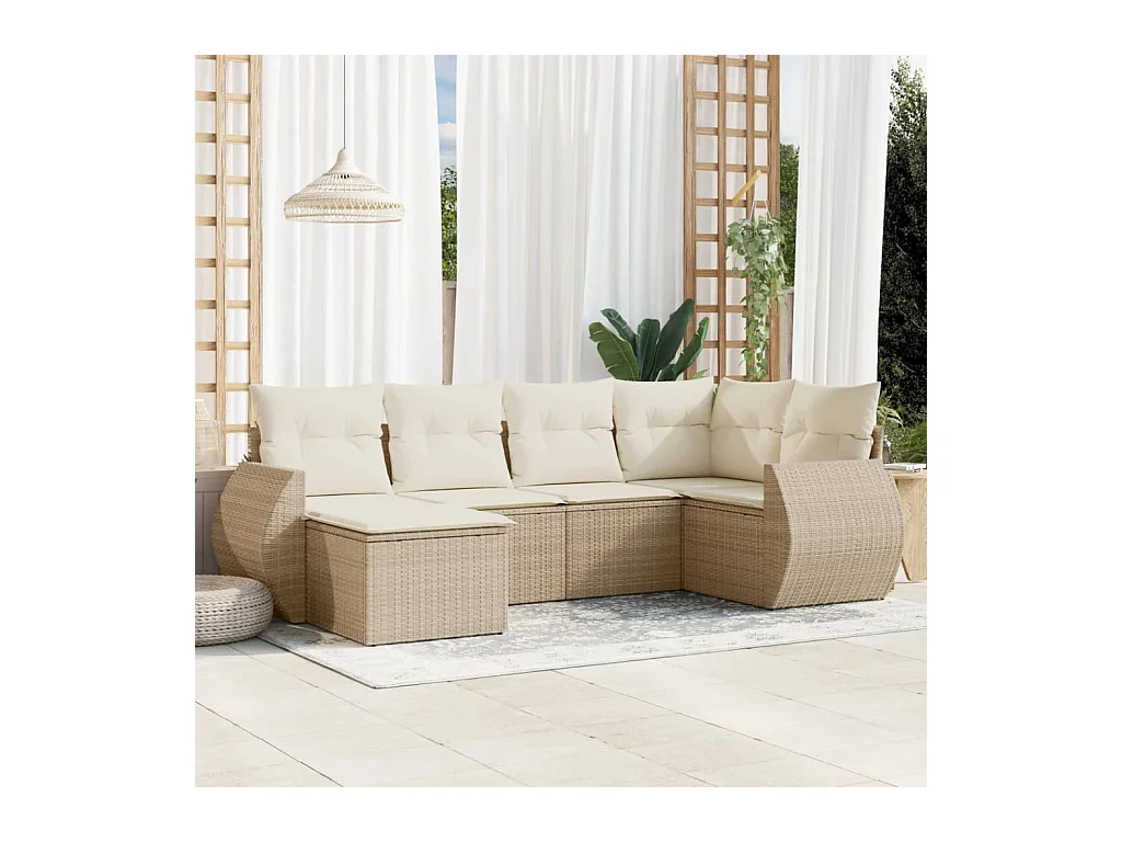 6 pcs conjunto de sofás p/ jardim com almofadões vime PE bege