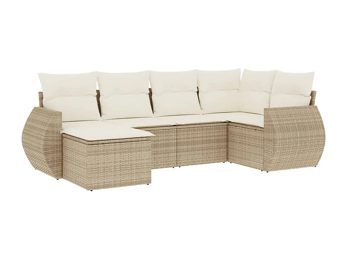 Set Divano da Giardino 6 pz con Cuscini Beige in Polyrattan