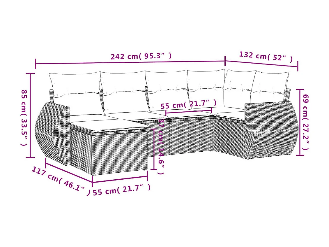 Set Divano da Giardino 6 pz con Cuscini Beige in Polyrattan