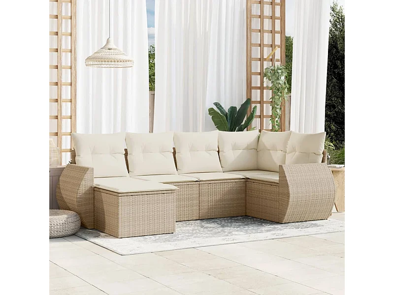 Set Divano da Giardino 6 pz con Cuscini Beige in Polyrattan
