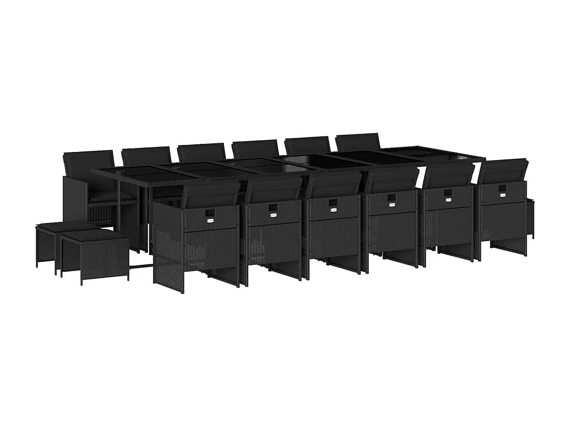 17 pcs conjunto de jantar p/ jardim c/ almofadões vime PE preto