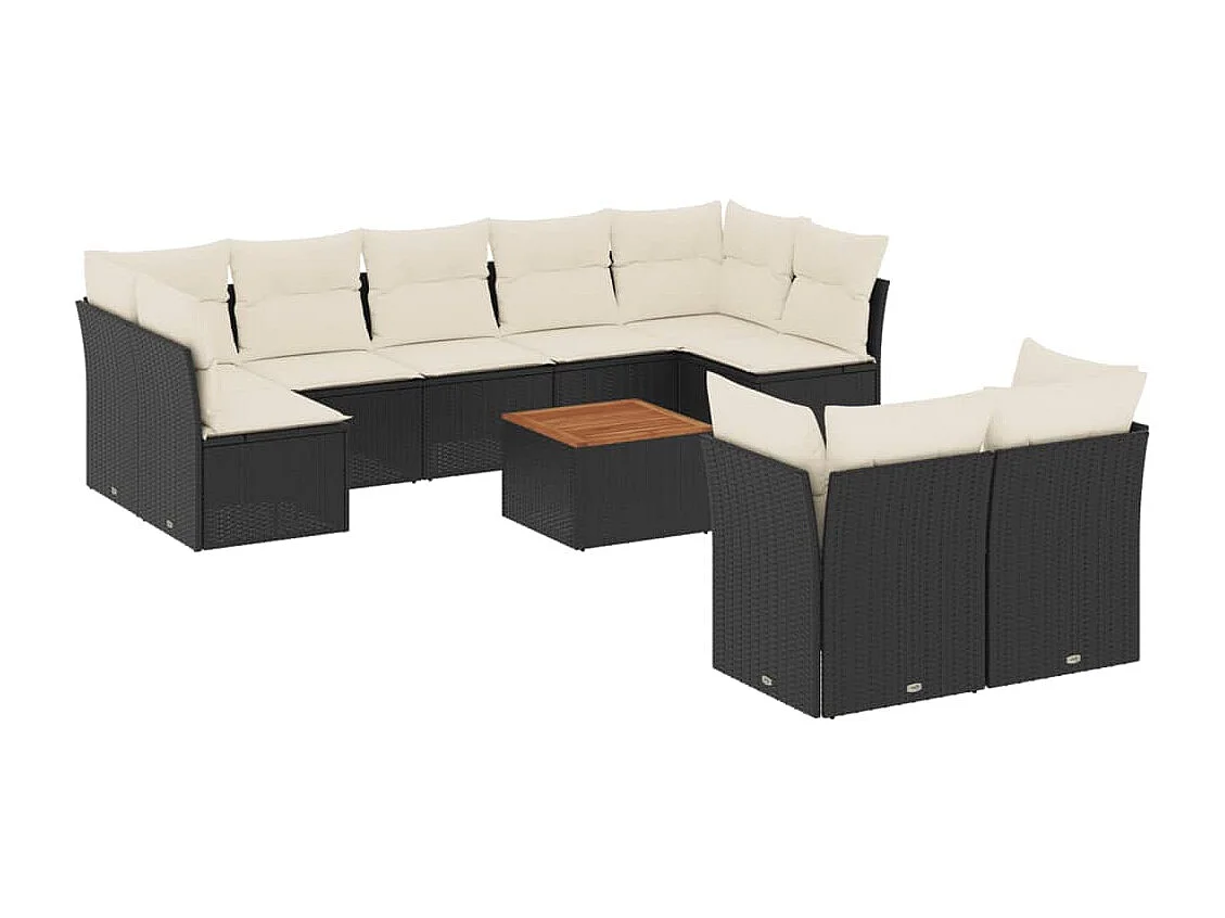 Salon de jardin 10 pcs avec coussins noir résine tressée