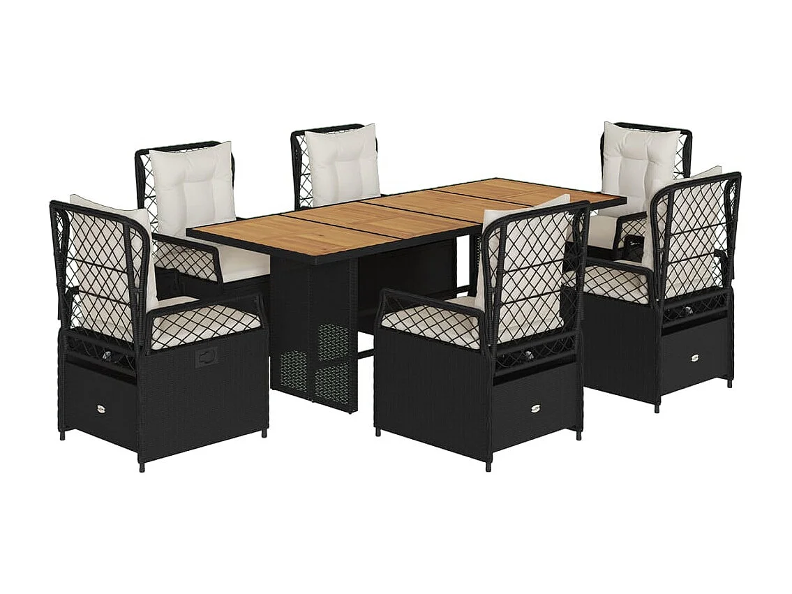 Set de comedor de jardín 7 pzas y cojines ratán sintético negro