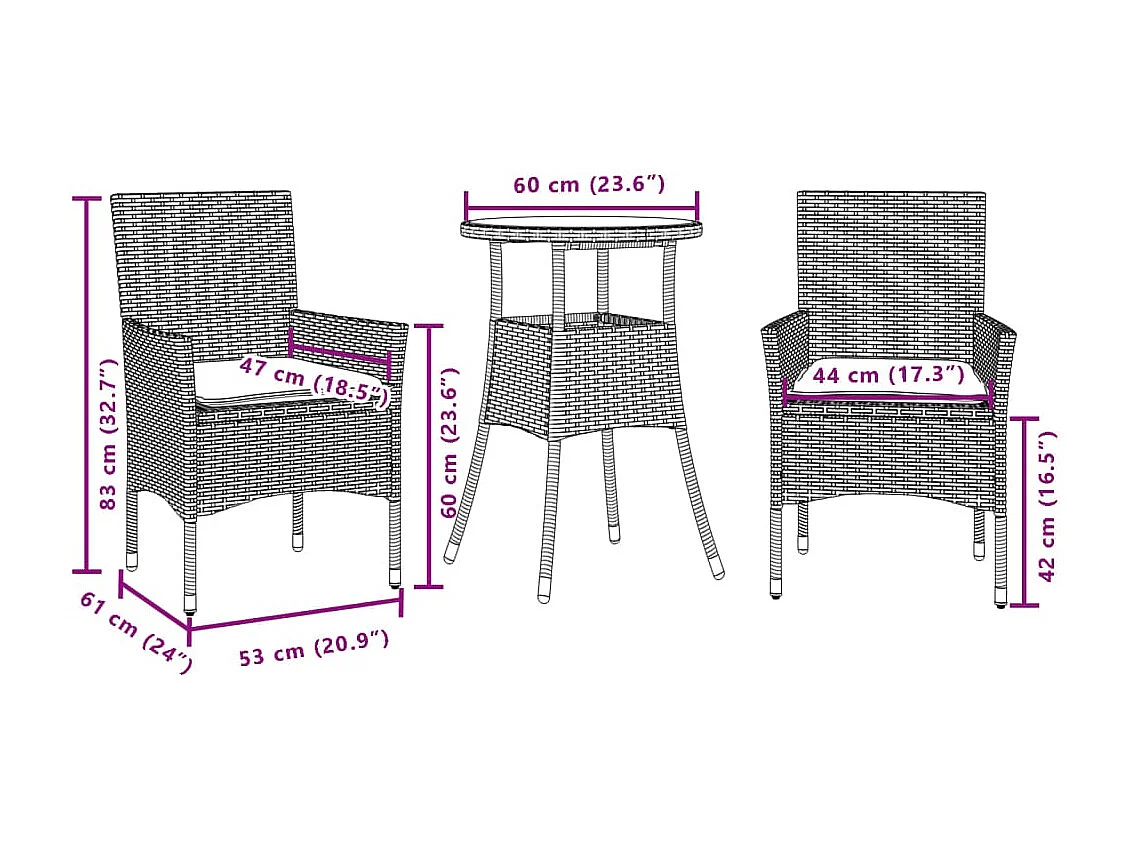 Ensemble à manger de jardin et coussins 3 pcs gris rotin acacia