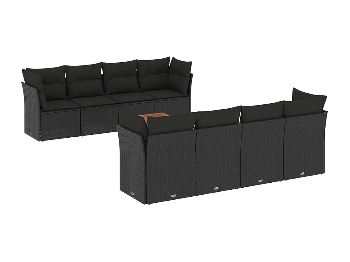 Set Divani da Giardino 9 pz con Cuscini Nero in Polyrattan