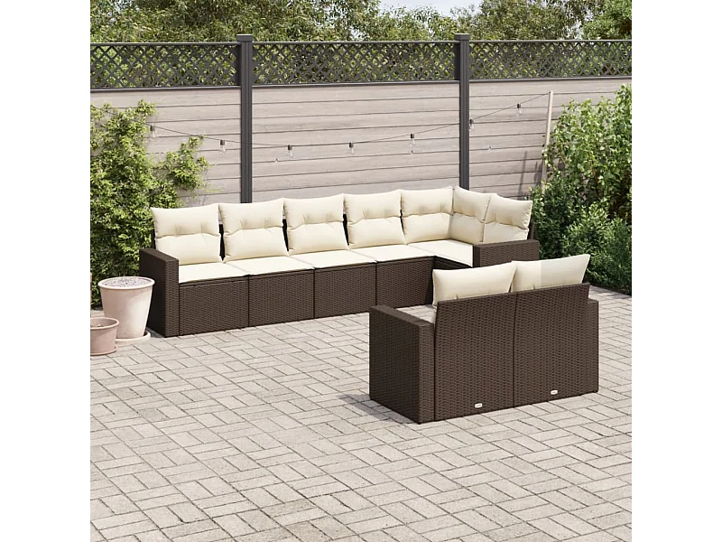 Set Divani da Giardino 8 pz con Cuscini Marrone in Polyrattan