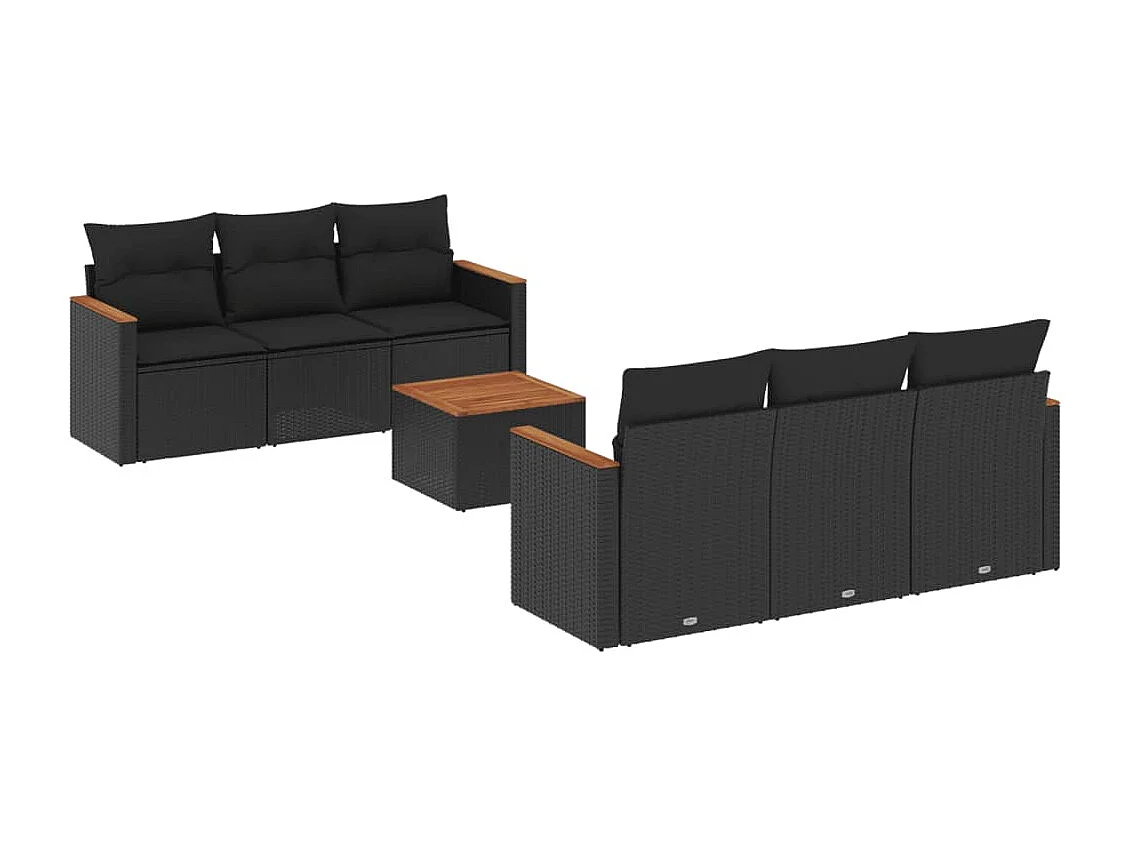 Salon de jardin 7 pcs avec coussins noir résine tressée