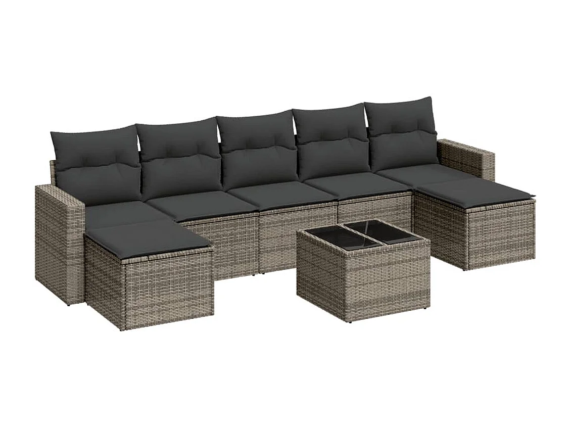 Set Divano da Giardino 8 pz con Cuscini Grigio in Polyrattan