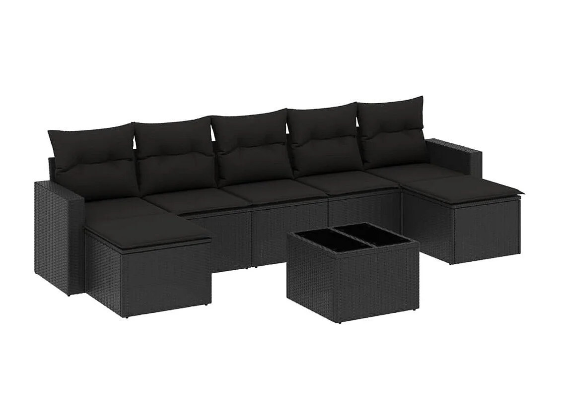 Salon de jardin 8 pcs avec coussins noir résine tressée