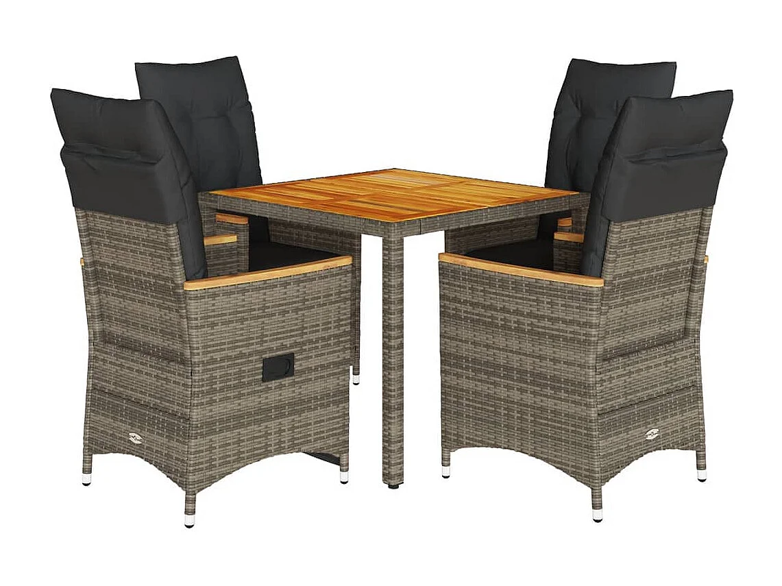 Ensemble à manger de jardin 5 pcs coussins gris résine tressée