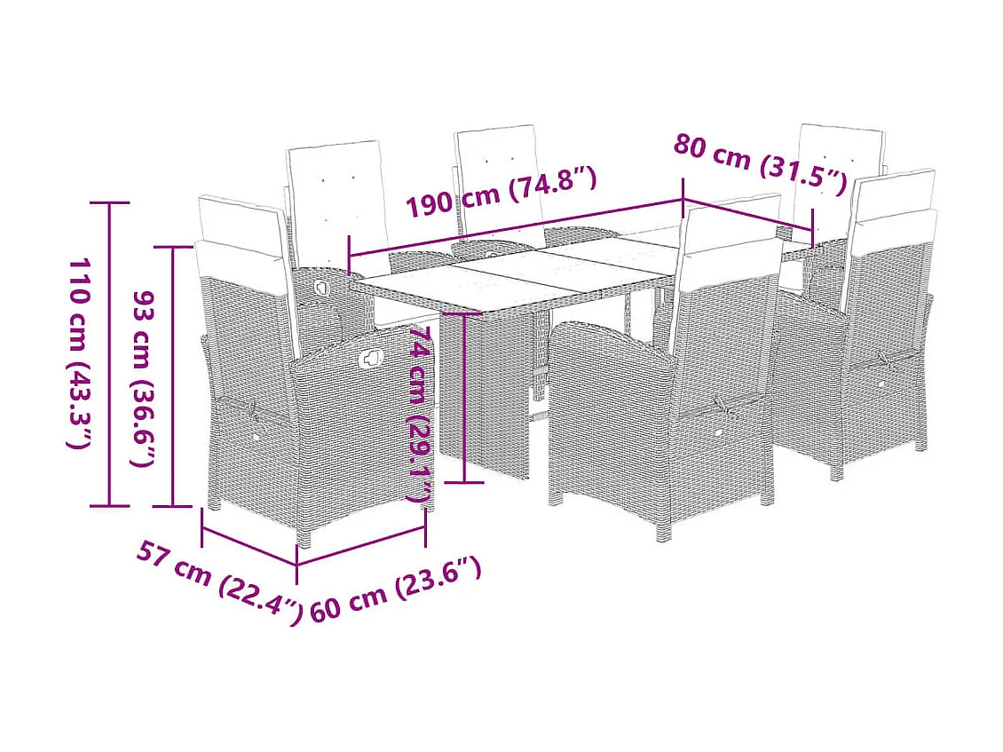 7-delige Tuinset met kussens poly rattan beige