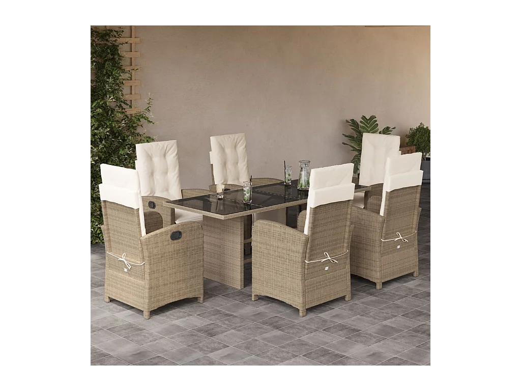 Ensemble à manger de jardin et coussins 7 pcs beige poly rotin