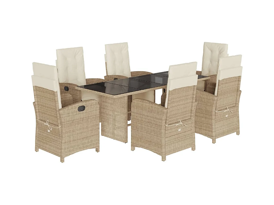 Ensemble à manger de jardin et coussins 7 pcs beige poly rotin