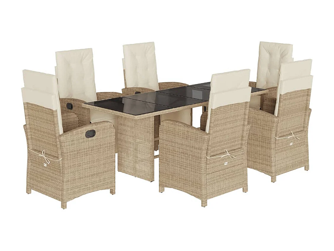 Ensemble à manger de jardin et coussins 7 pcs beige poly rotin