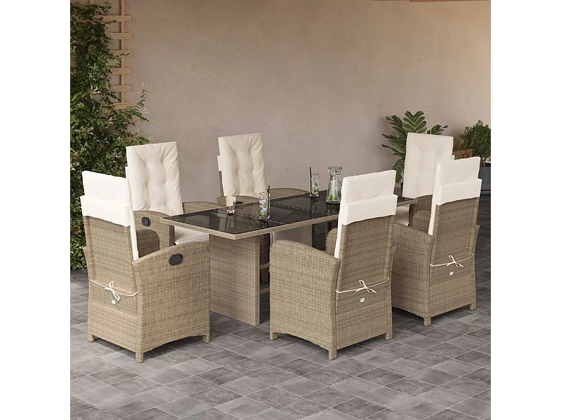 Ensemble à manger de jardin et coussins 7 pcs beige poly rotin