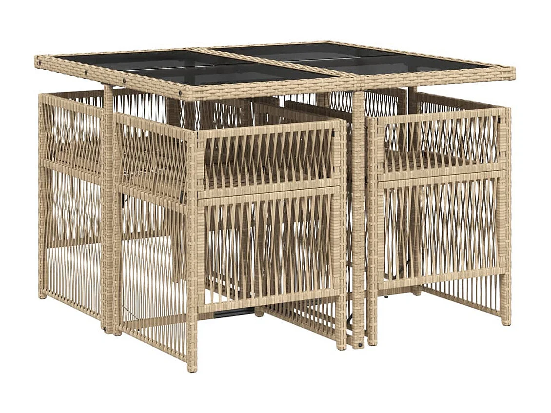 Ensemble à manger de jardin coussins 5 pcs mélange beige rotin