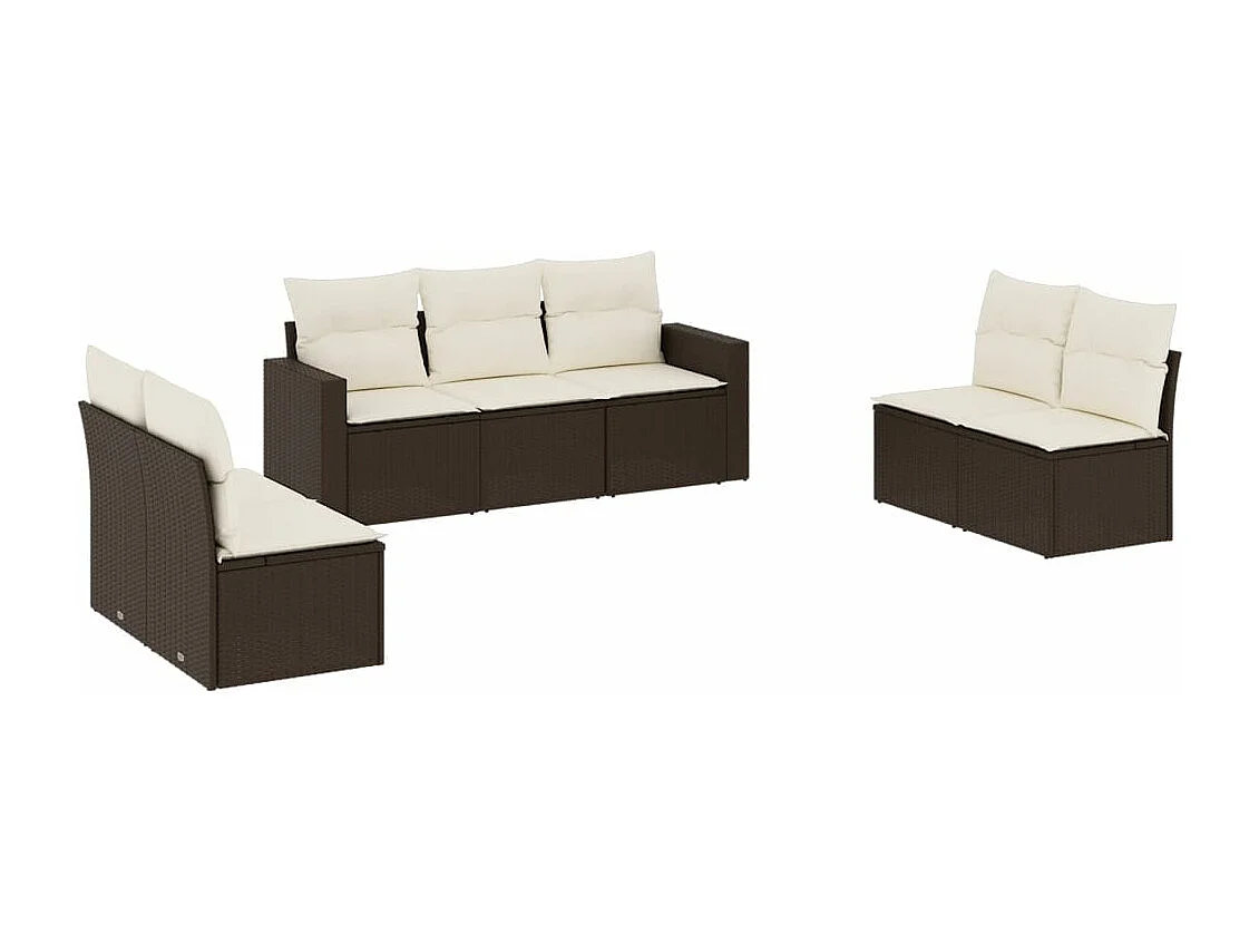 Set Divani da Giardino 7 pz con Cuscini Marrone in Polyrattan