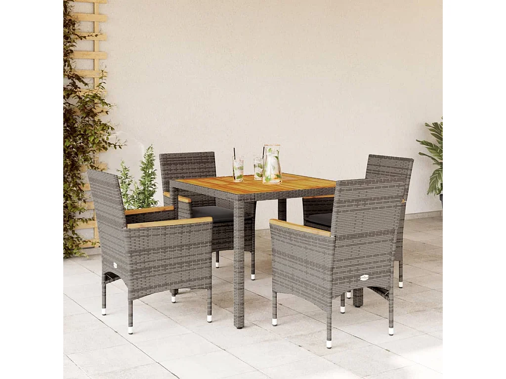 Ensemble à manger de jardin et coussins 5 pcs gris rotin acacia