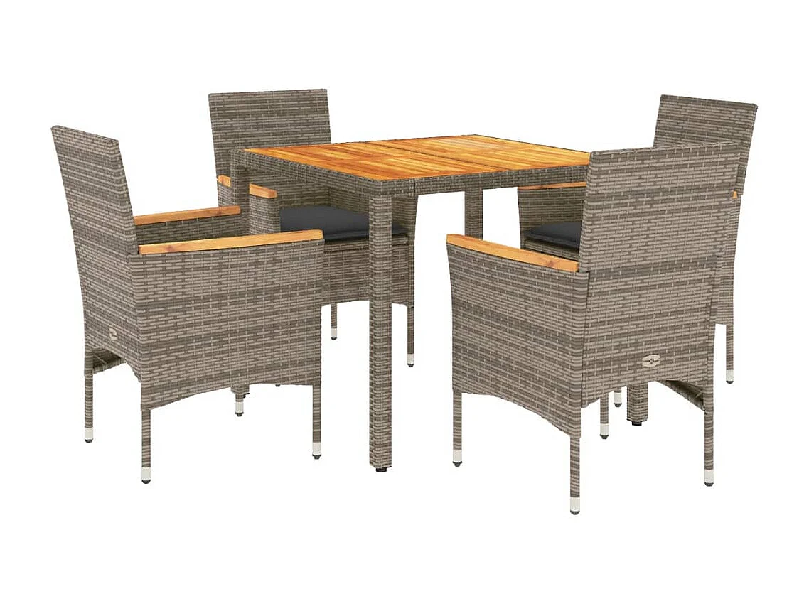 Set Pranzo Giardino 5 pz con Cuscini Grigio Polyrattan Acacia