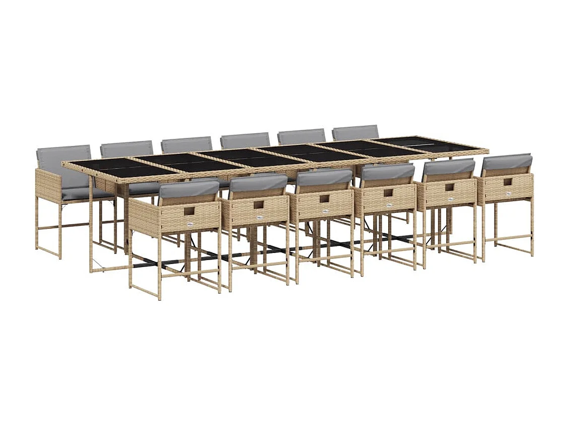 Ensemble à manger de jardin coussins 13 pcs mélange beige rotin