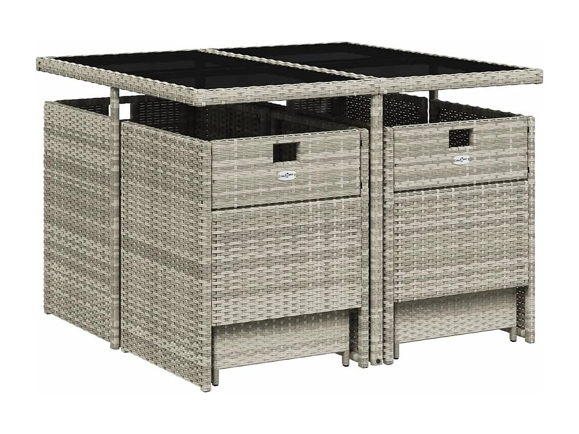 Set Pranzo da Giardino 9pz con Cuscini Grigio Chiaro Polyrattan