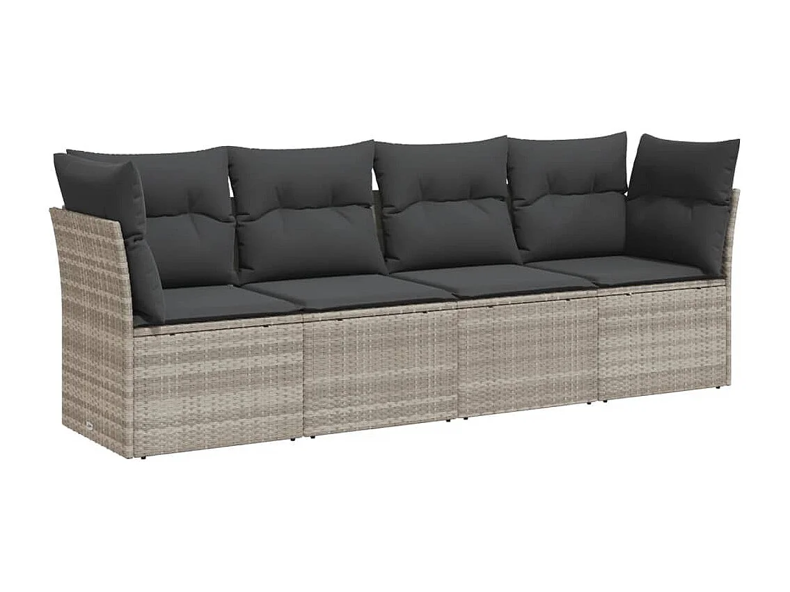 4 pcs conj. sofás jardim c/ almofadões vime PE cinzento-claro