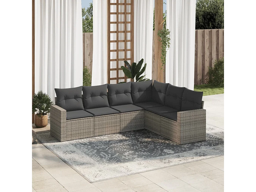 Salon de jardin 6 pcs avec coussins gris résine tressée