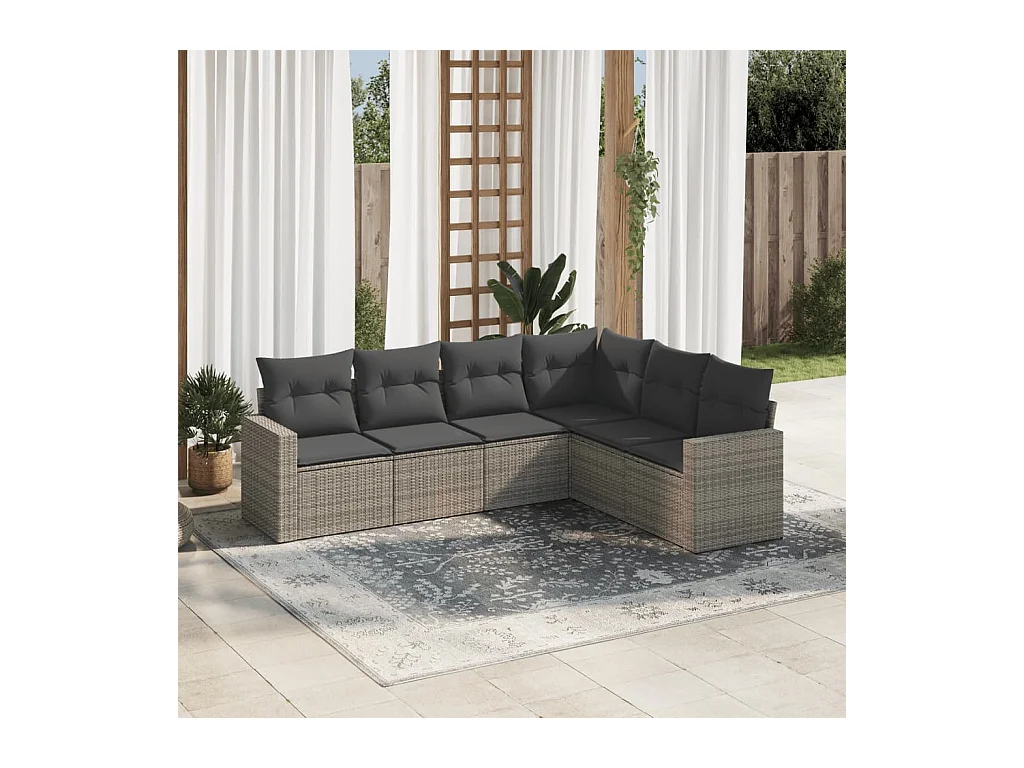 Salon de jardin 6 pcs avec coussins gris résine tressée