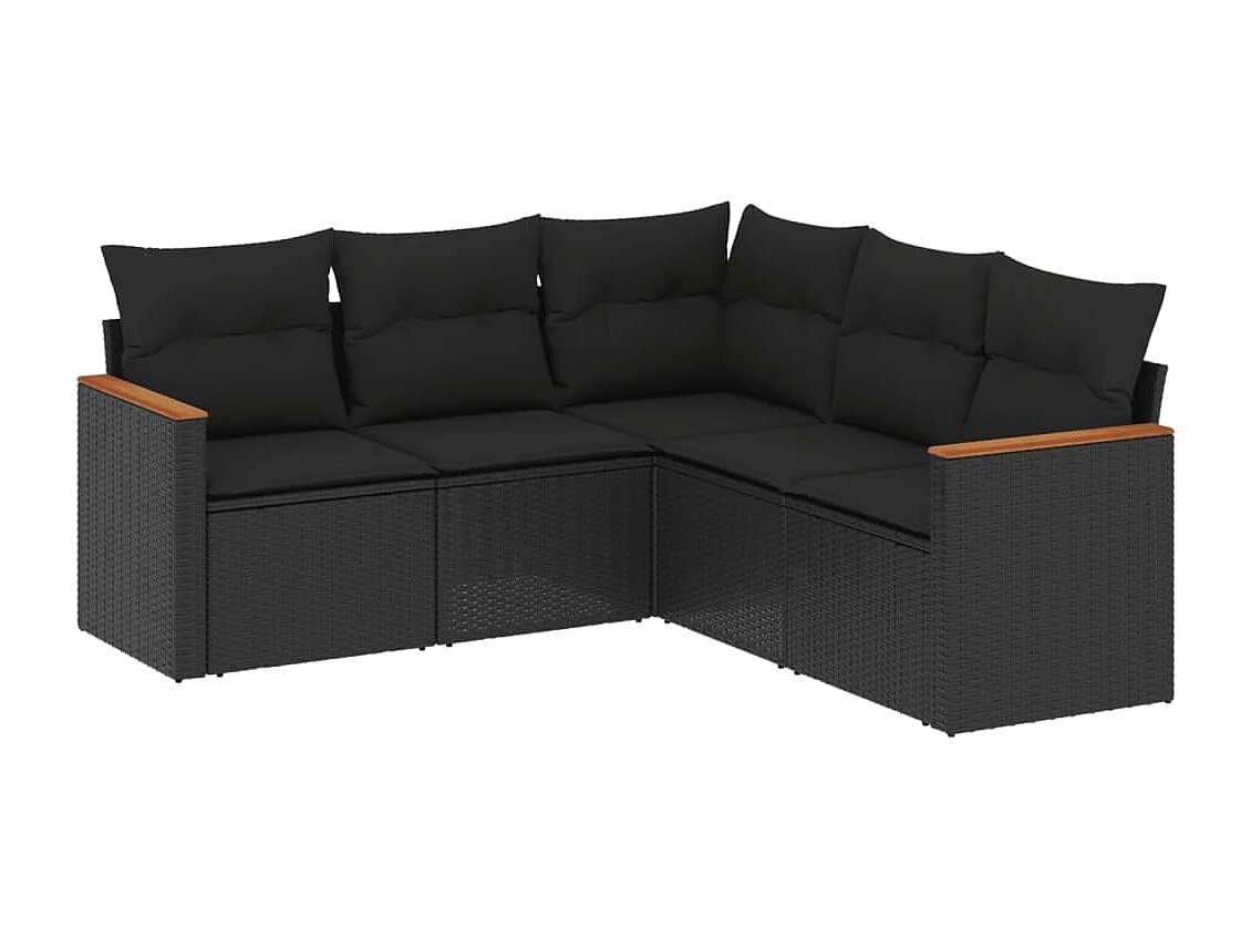 Salon de jardin 5 pcs avec coussins noir résine tressée