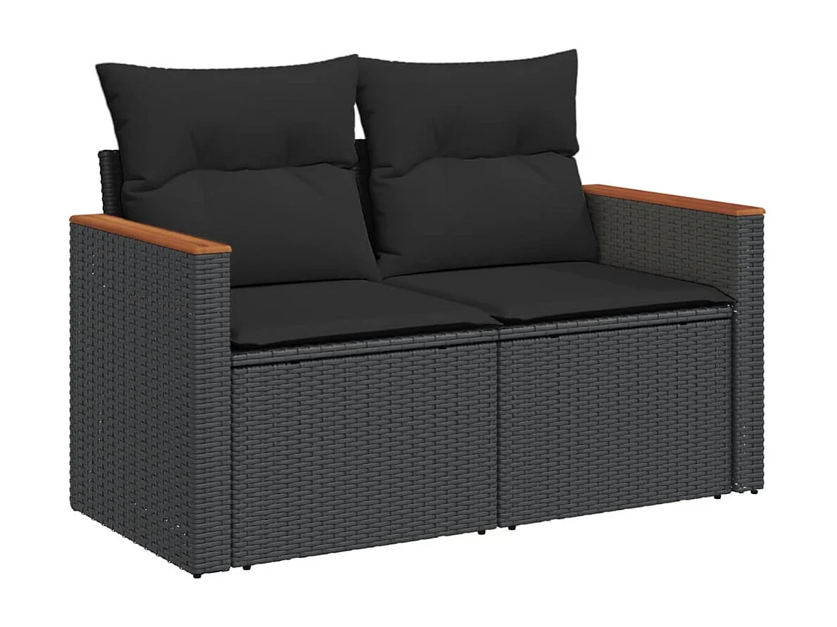 Salon de jardin 5 pcs avec coussins noir résine tressée