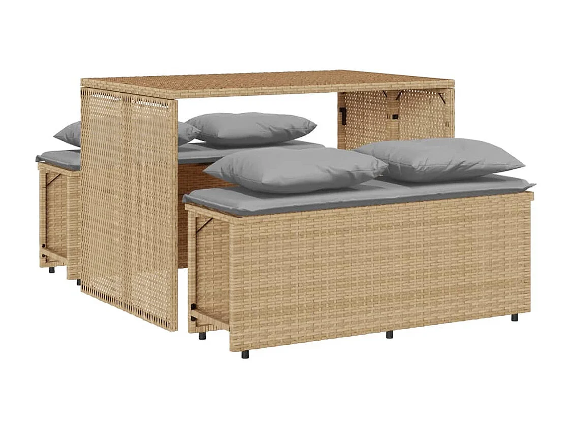 Set da Pranzo da Giardino 3 pz con Cuscini Beige in Polyrattan