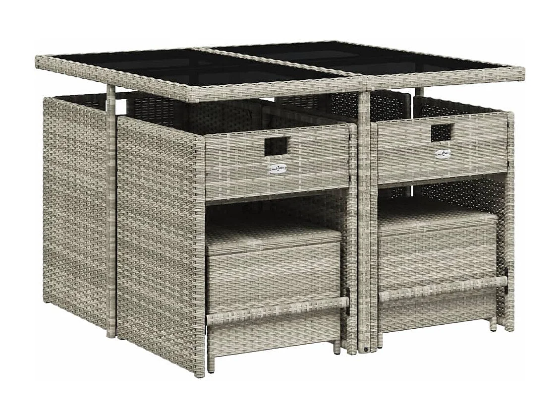 9-delige Tuinset met kussens poly rattan lichtgrijs