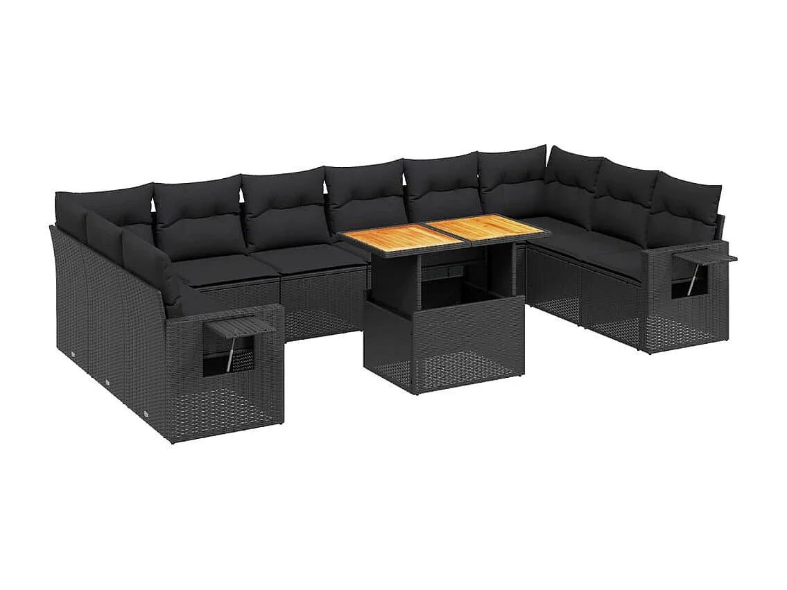 Set Divani da Giardino 11 pz con Cuscini in Polyrattan Nero