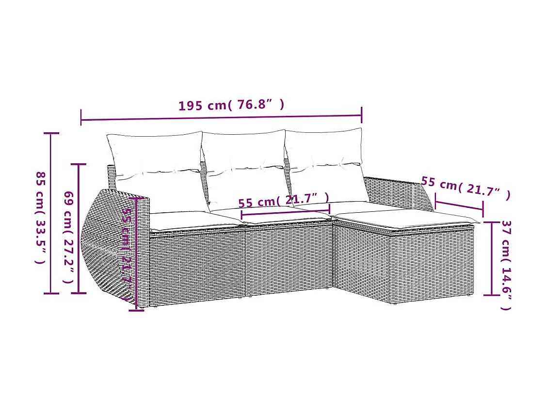 Salon de jardin avec coussins 4 pcs beige résine tressée