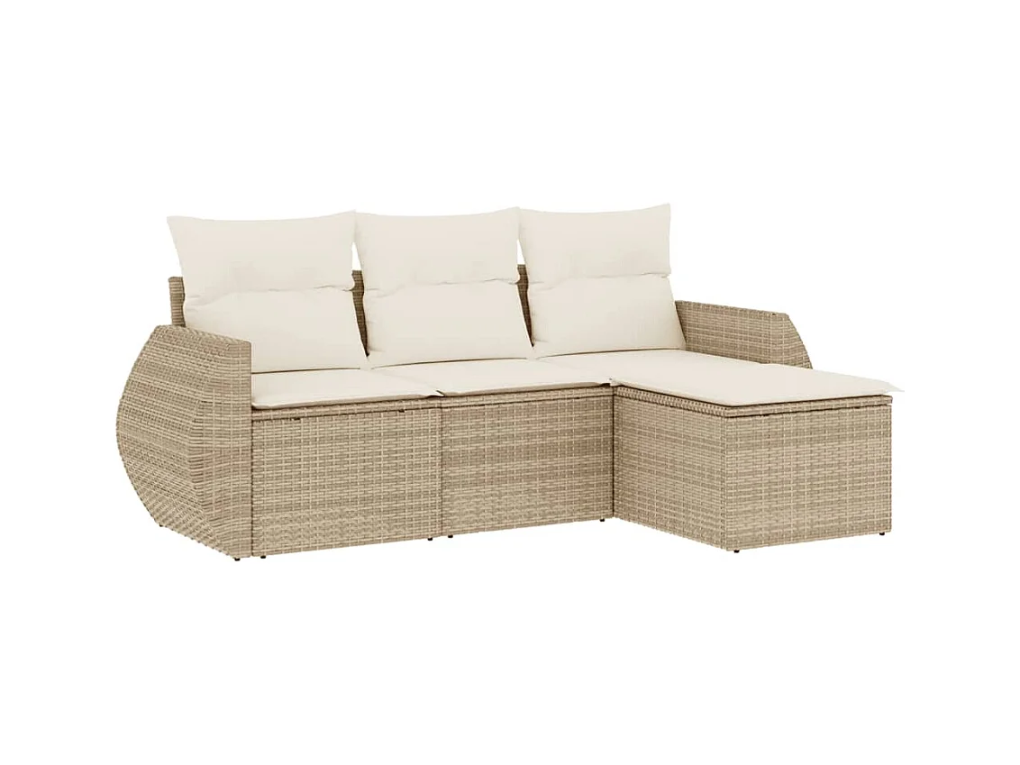 Salon de jardin avec coussins 4 pcs beige résine tressée