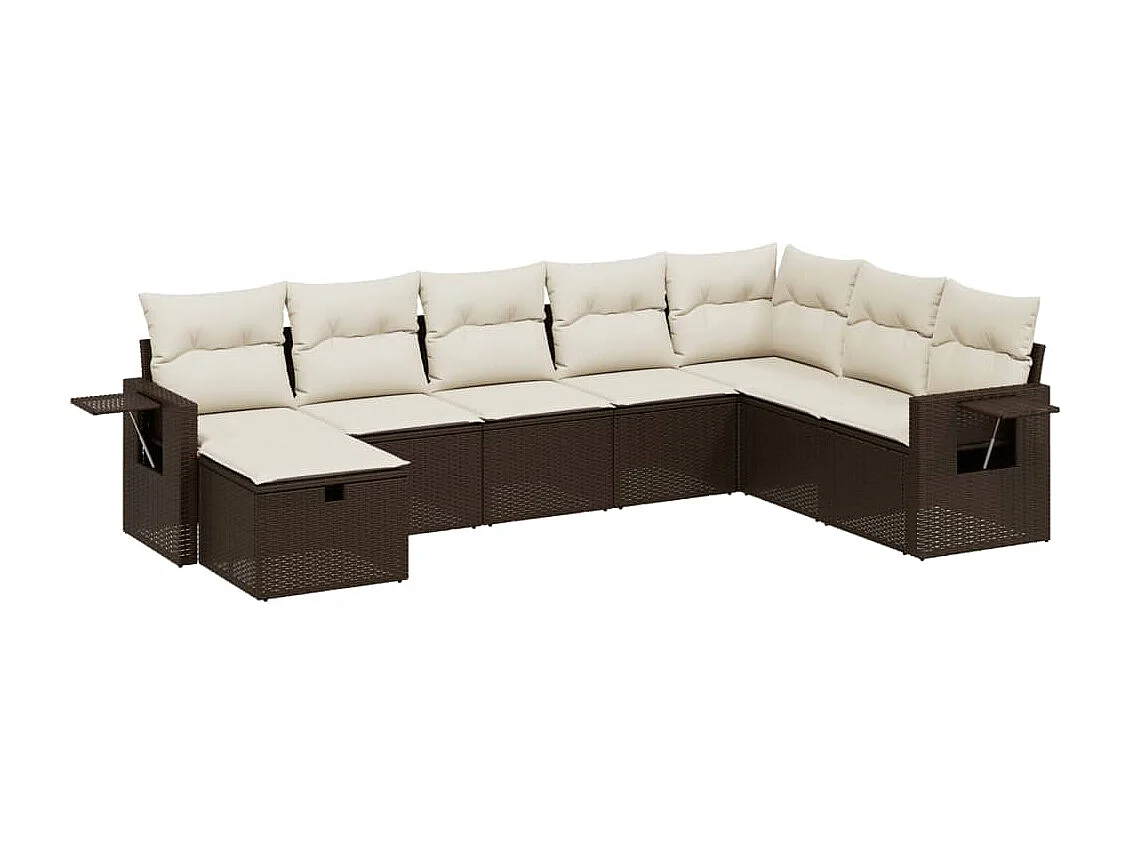 Salon de jardin 8 pcs avec coussins marron résine tressée