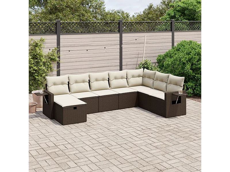 Salon de jardin 8 pcs avec coussins marron résine tressée