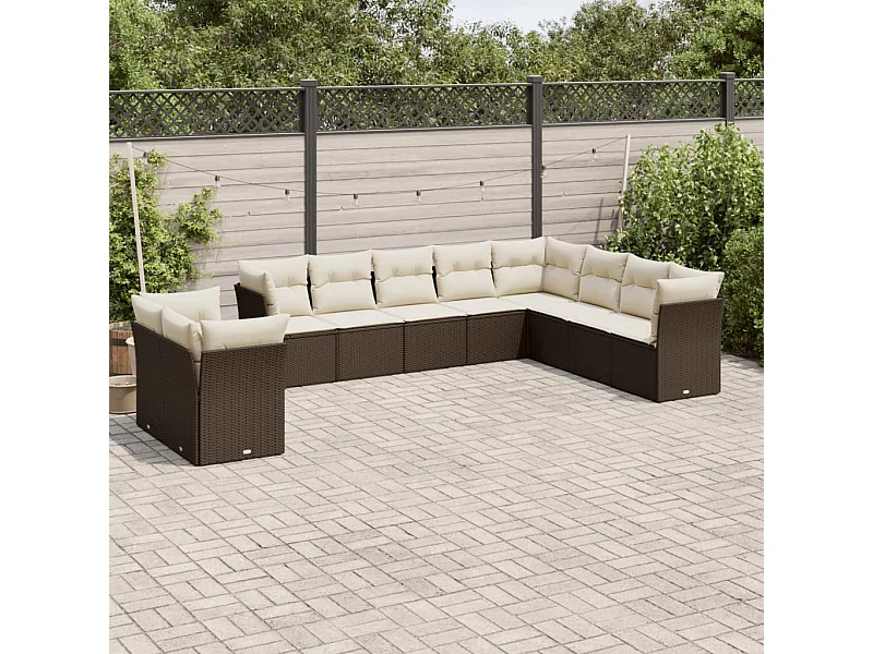 Set Divani da Giardino 10pz con Cuscini in Polyrattan Marrone